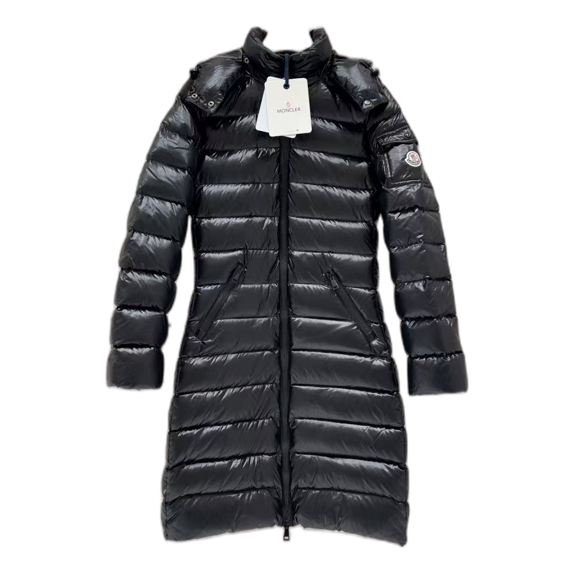 Moncler Narrow-Quilt Fur-Trim Hooded Long Down Puffer Coat – Black