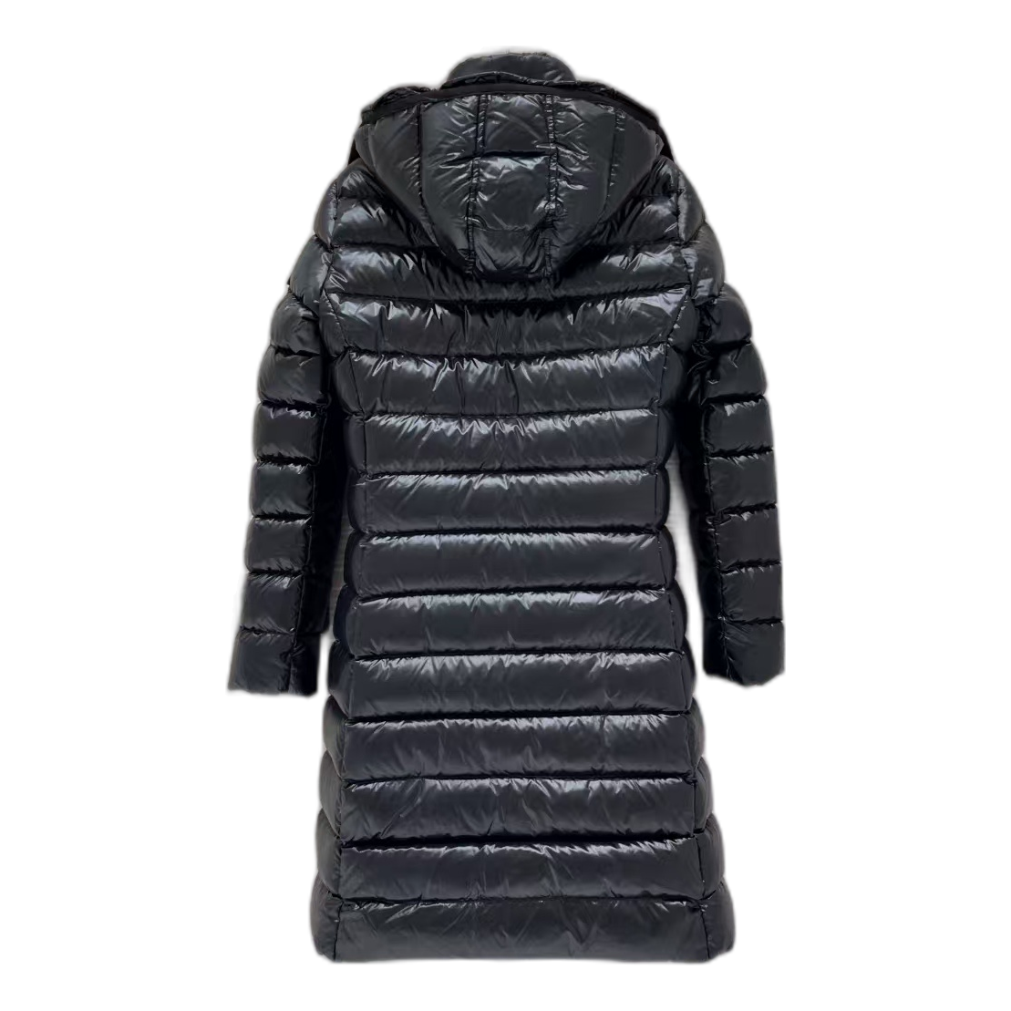 Moncler Narrow-Quilt Fur-Trim Hooded Long Down Puffer Coat – Black