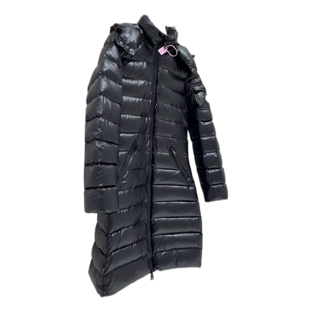 Moncler Narrow-Quilt Fur-Trim Hooded Long Down Puffer Coat – Black