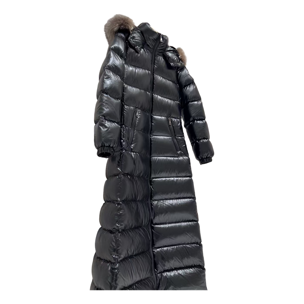 Moncler Hudson Fur-Trim Long Down Puffer Coat