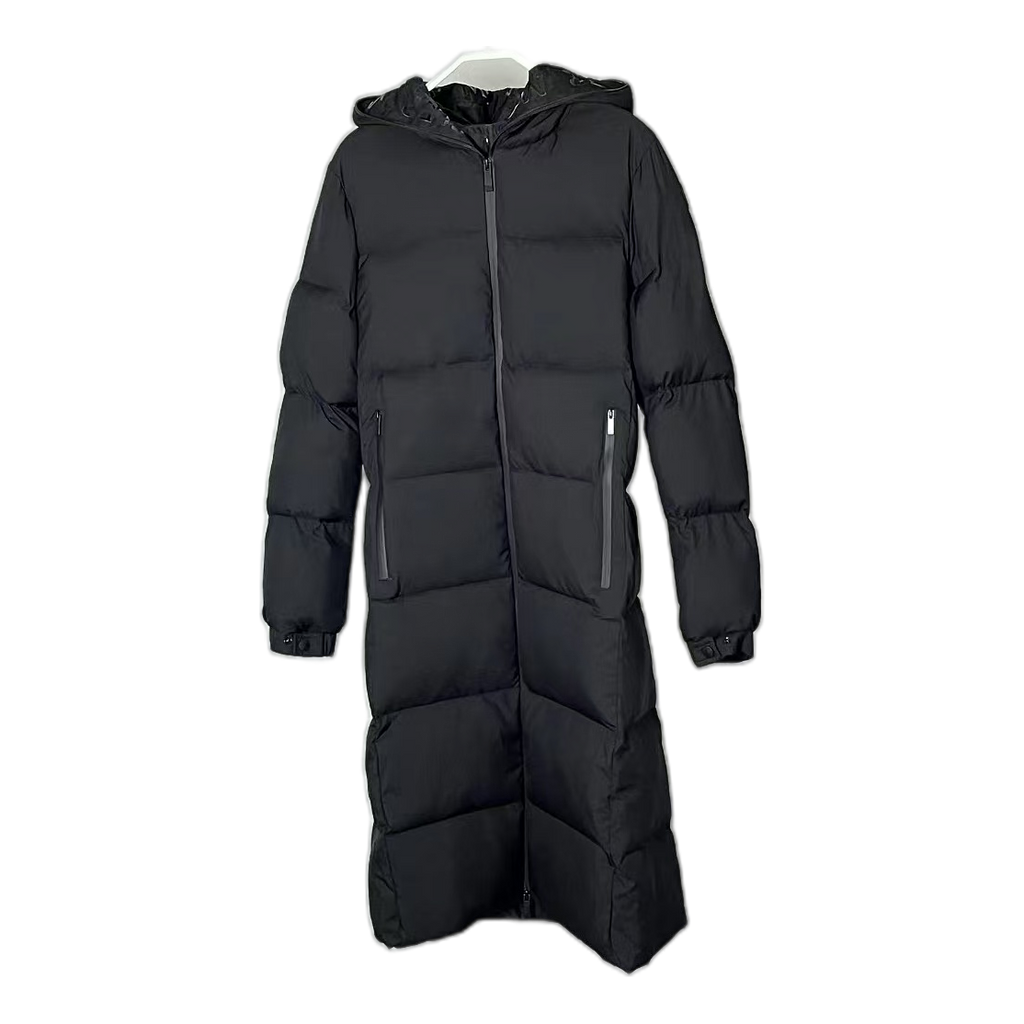 Moncler Matte Zip-Front Hooded Long Down Puffer Coat – Black