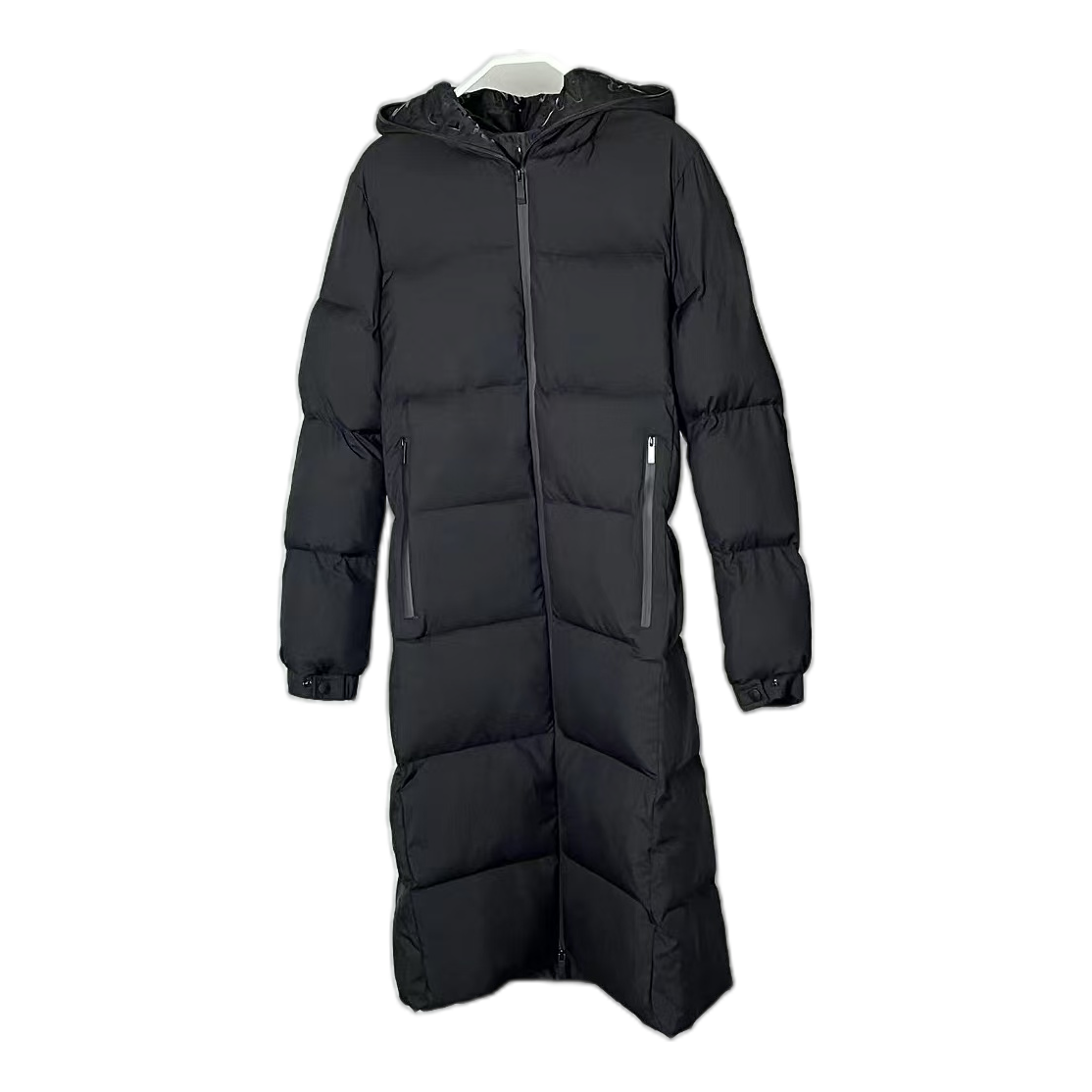 Moncler Matte Zip-Front Hooded Long Down Puffer Coat – Black