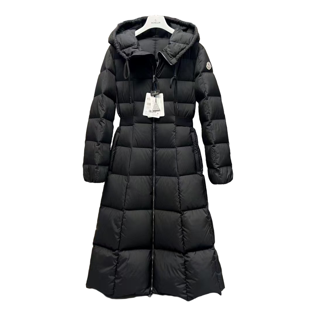 Moncler Fitted Long Hooded Down Puffer Coat – Black