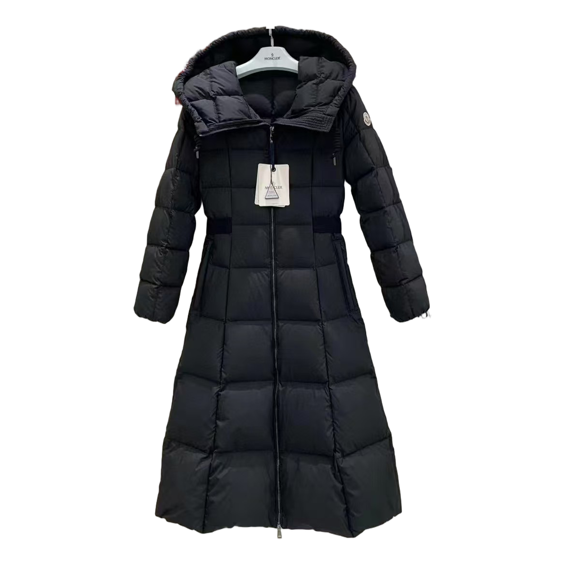 Moncler Fitted Long Hooded Down Puffer Coat – Black