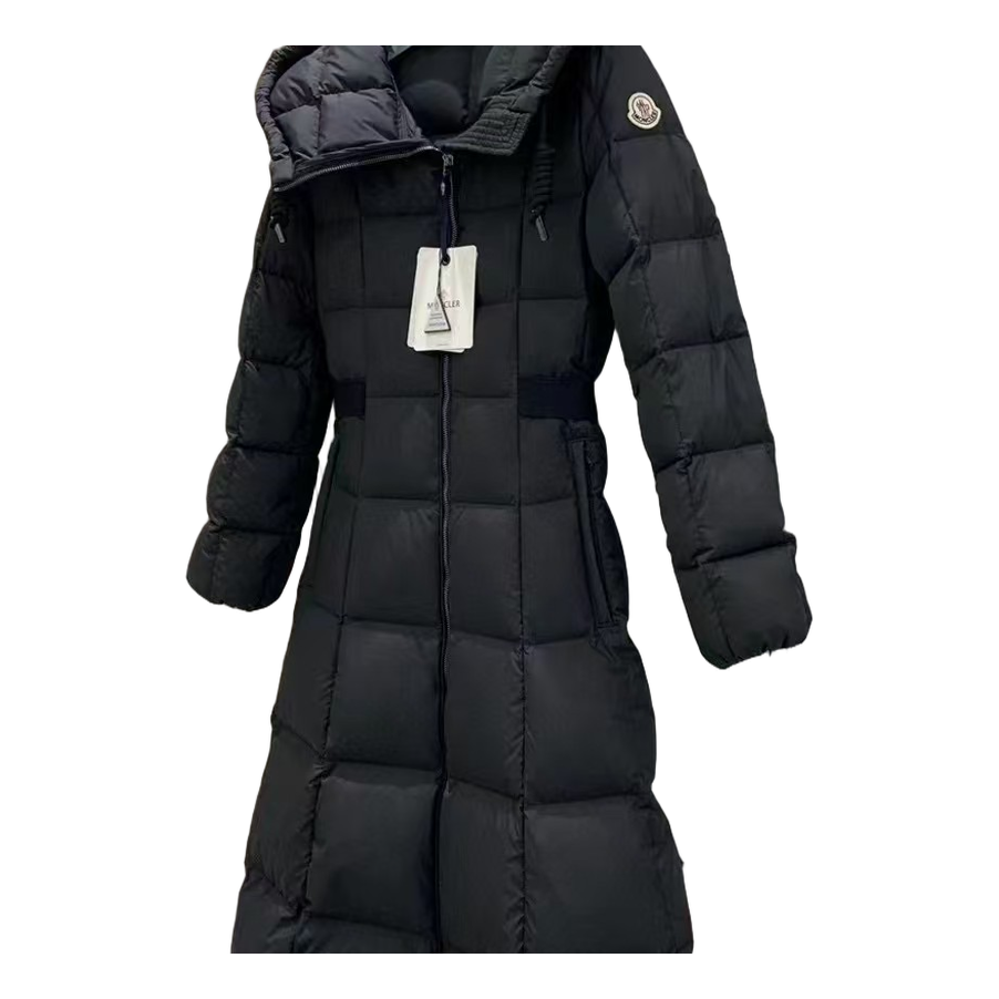 Moncler Fitted Long Hooded Down Puffer Coat – Black