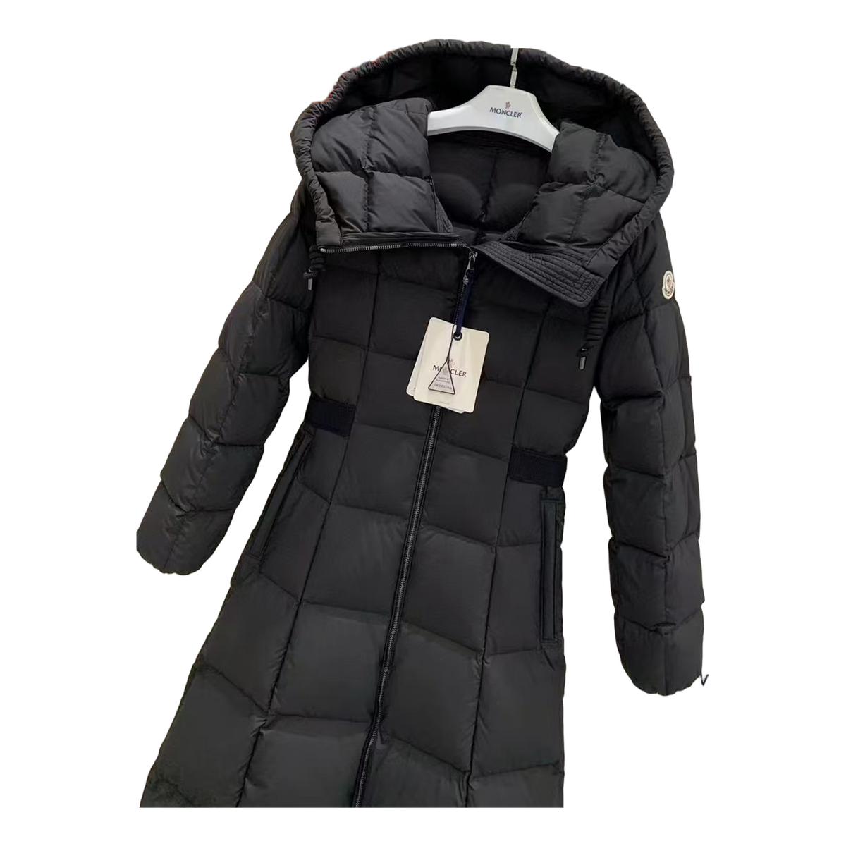 Moncler Fitted Long Hooded Down Puffer Coat – Black