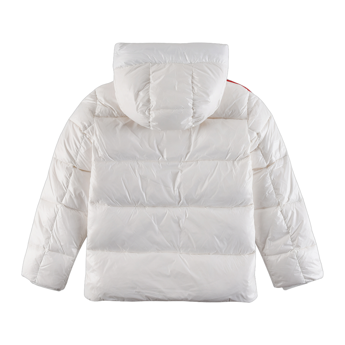 Moncler Tricolour Sleeve-Stripe Hooded Down Puffer Jacket – White