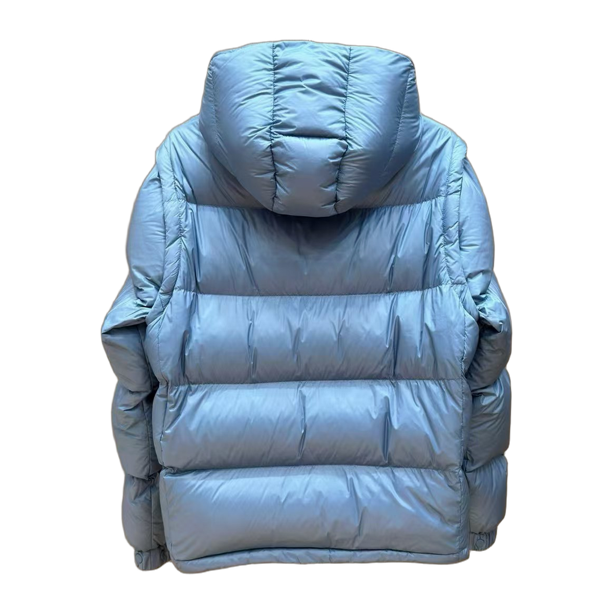 Moncler Orange-Badge Hooded Down Puffer Jacket – Ice Blue