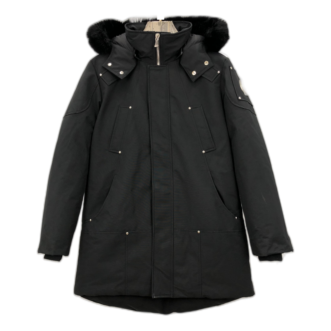 Moose Knuckles Curved-Hem Fur-Trim Hooded Parka – Black