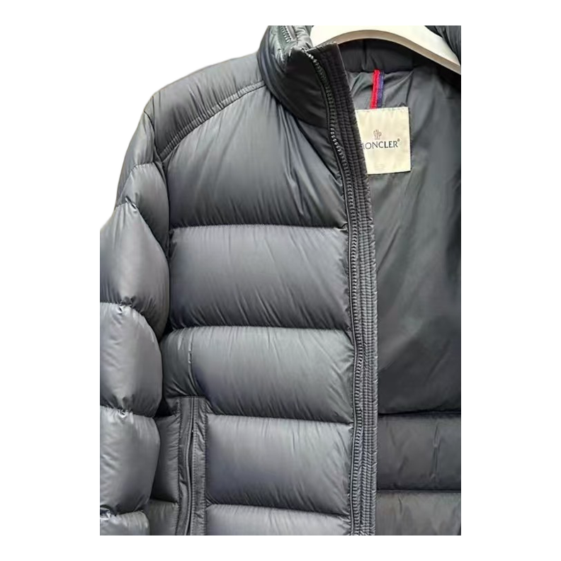 Moncler Tricolour Sleeve-Band Stand-Collar Down Puffer Jacket – Navy
