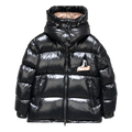 Moncler Mountain-Badge Glossy Short Down Puffer Jacket – Black