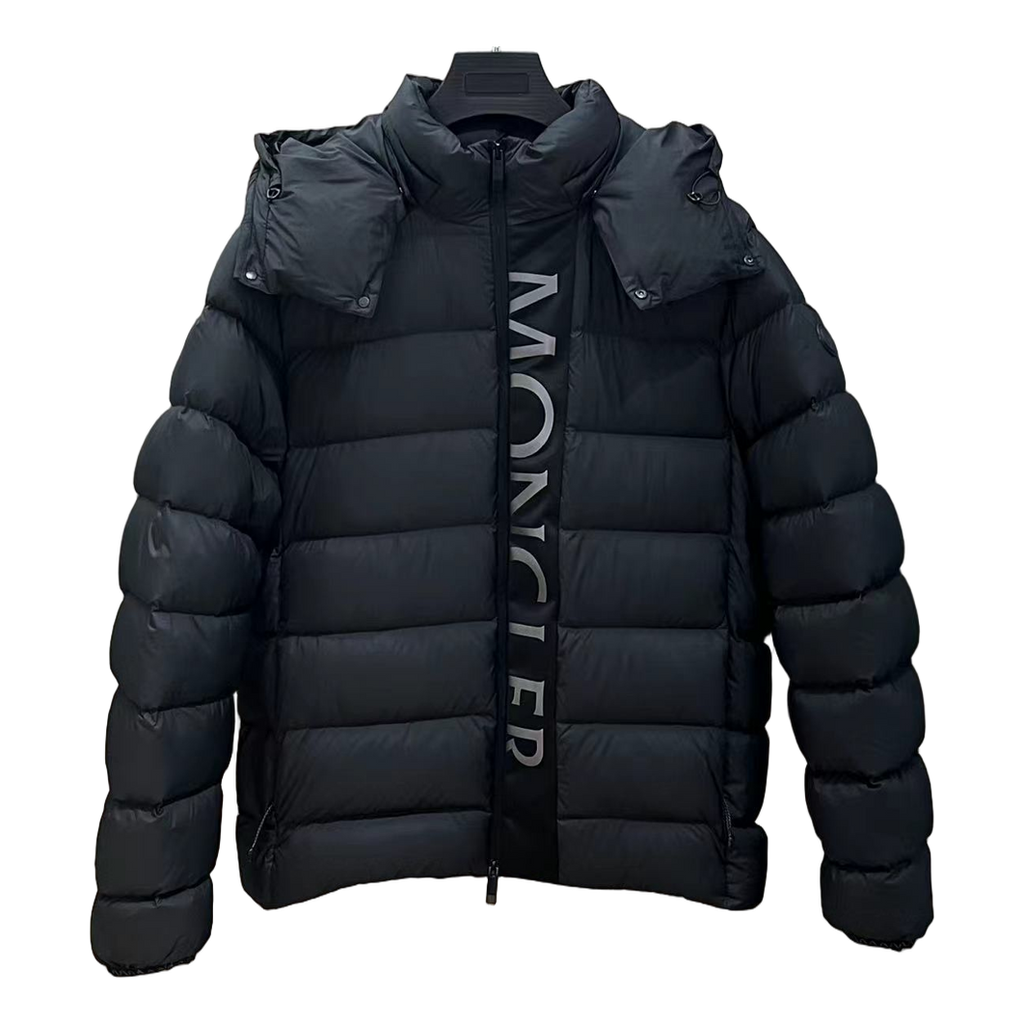 Moncler Vertical-Logo Placket Hooded Down Puffer Jacket – Black