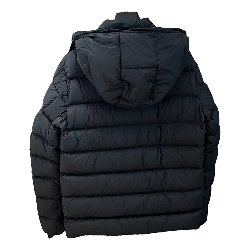 Moncler Vertical-Logo Placket Hooded Down Puffer Jacket – Black