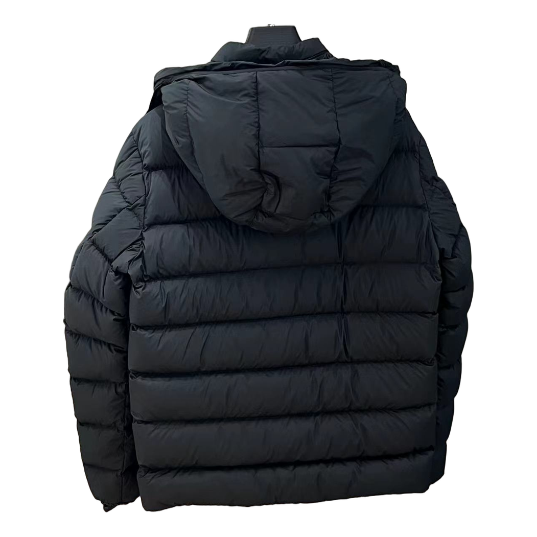 Moncler Vertical-Logo Placket Hooded Down Puffer Jacket – Black