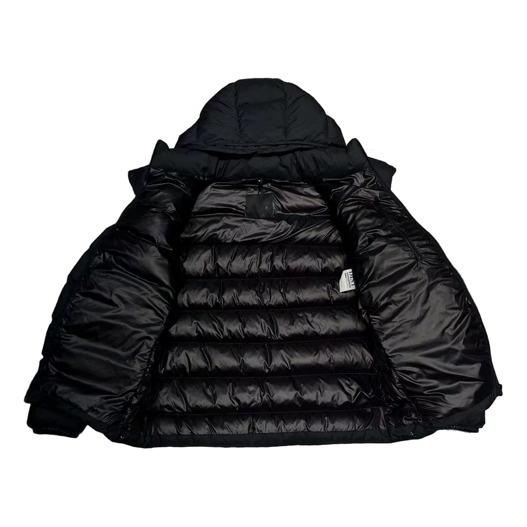 Moncler Vertical-Logo Placket Hooded Down Puffer Jacket – Black