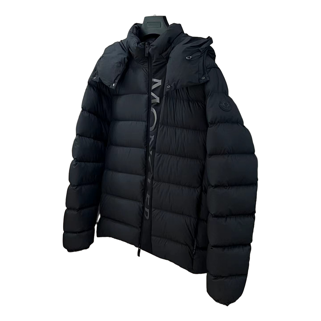 Moncler Vertical-Logo Placket Hooded Down Puffer Jacket – Black