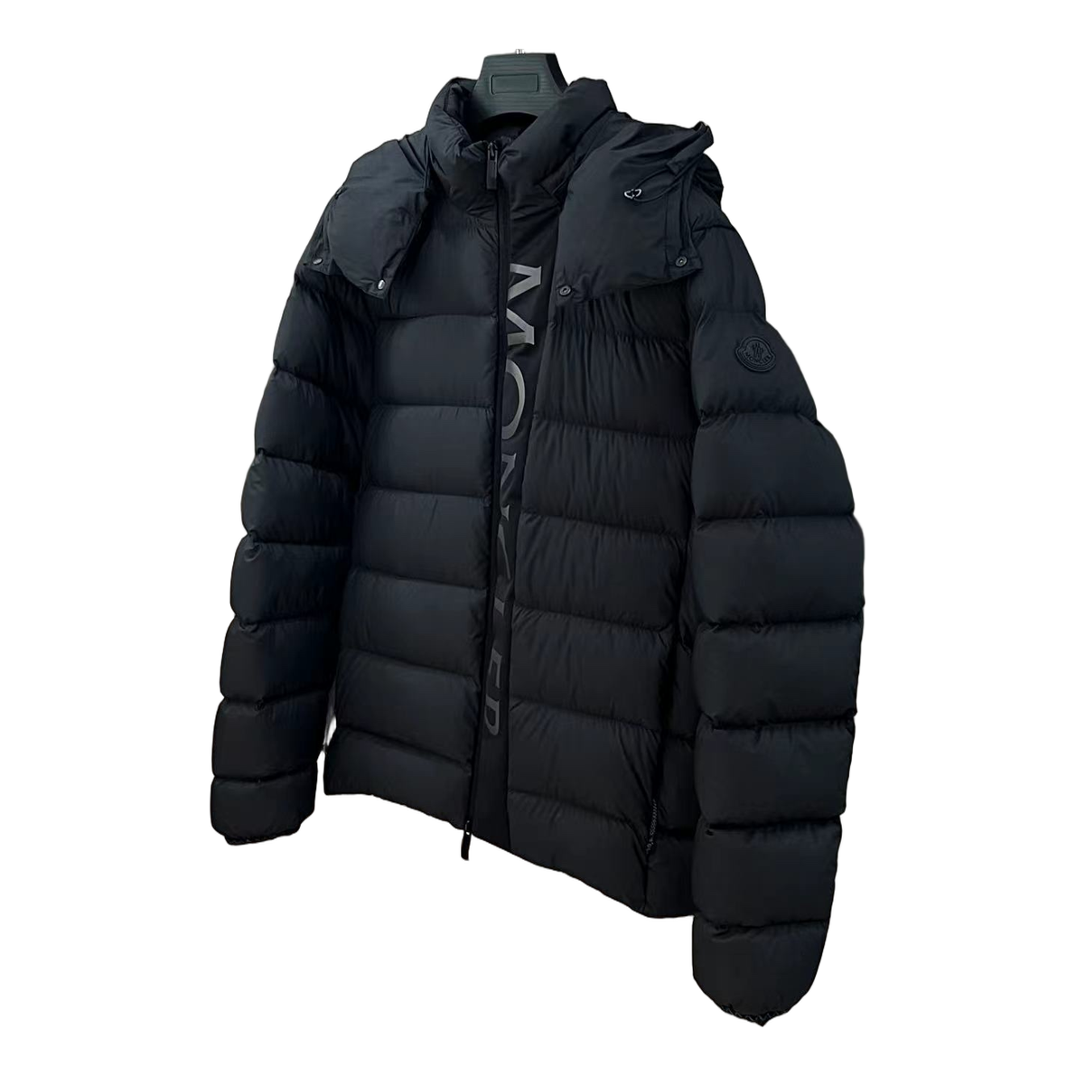 Moncler Vertical-Logo Placket Hooded Down Puffer Jacket – Black