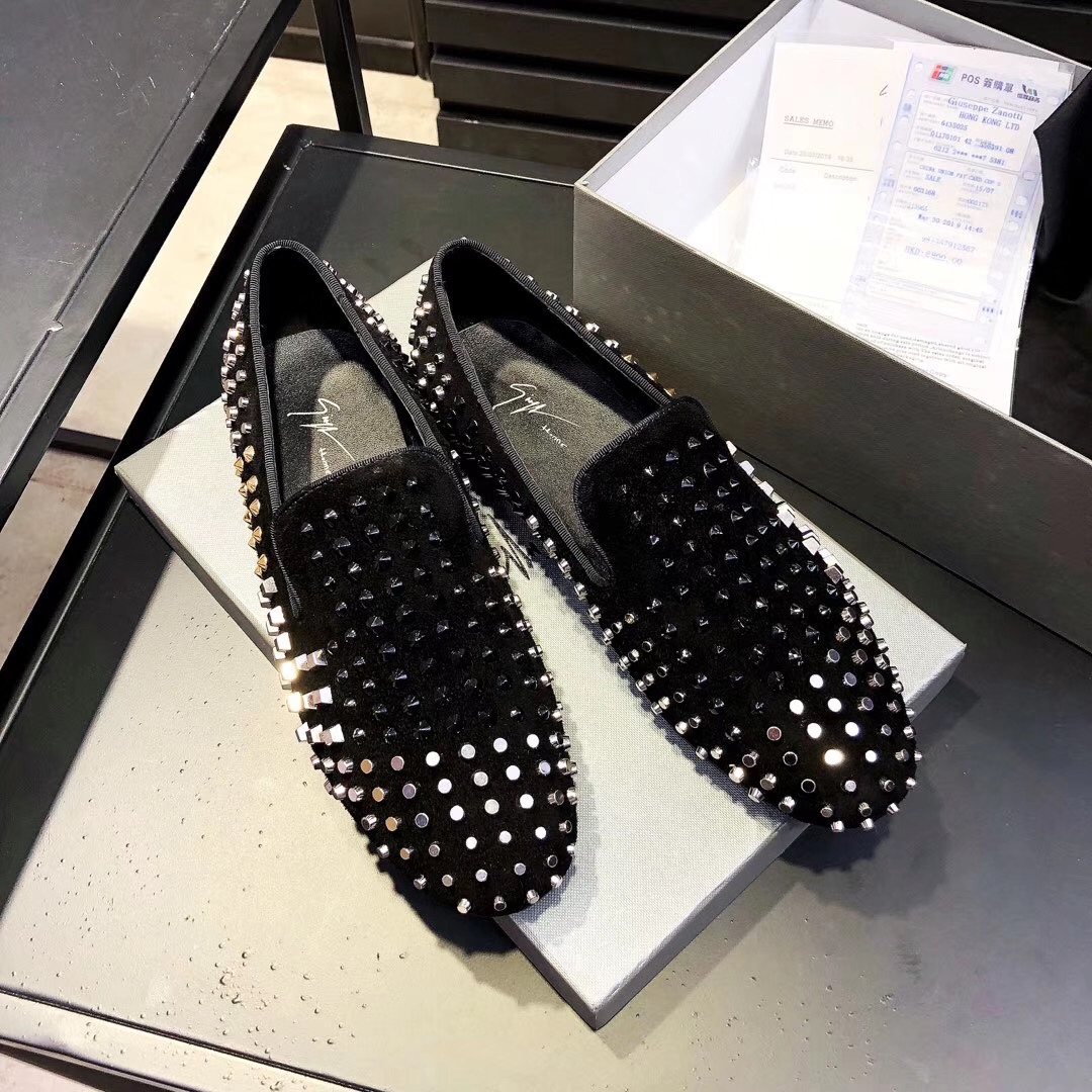 Giuseppe Zanotti Black Studded Slip-On Shoes
