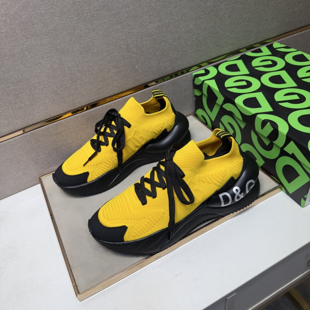 Dolce & Gabbana Yellow and Black Lace-Up Sneakers