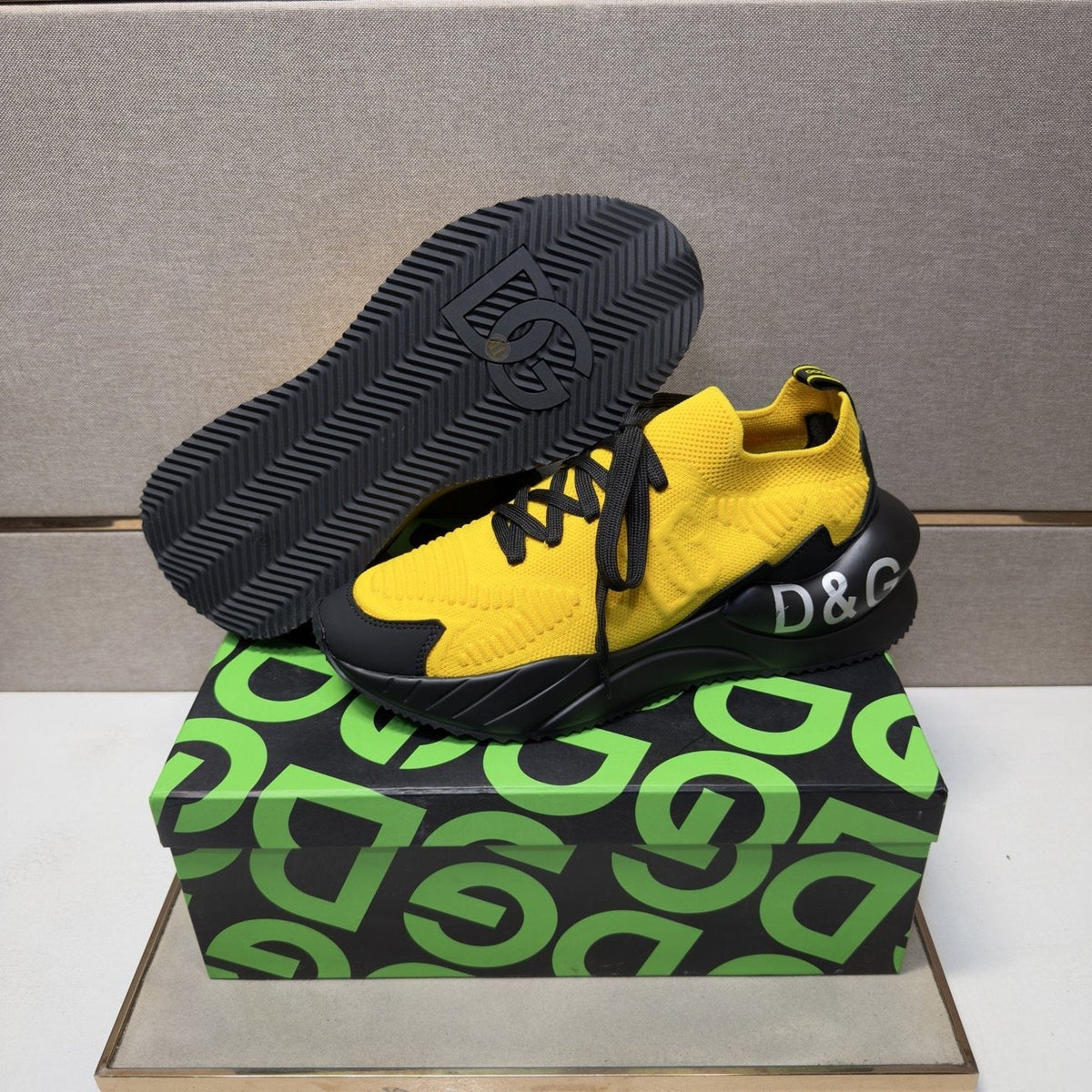 Dolce & Gabbana Yellow and Black Lace-Up Sneakers
