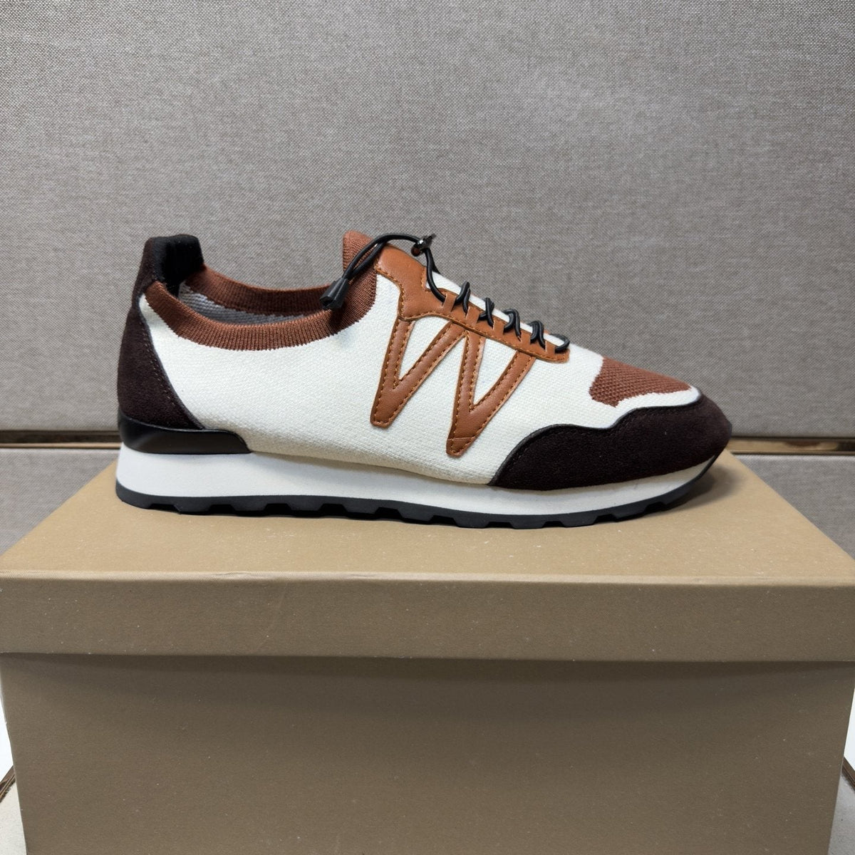 Men's White, Brown & Tan Panel Sneakers