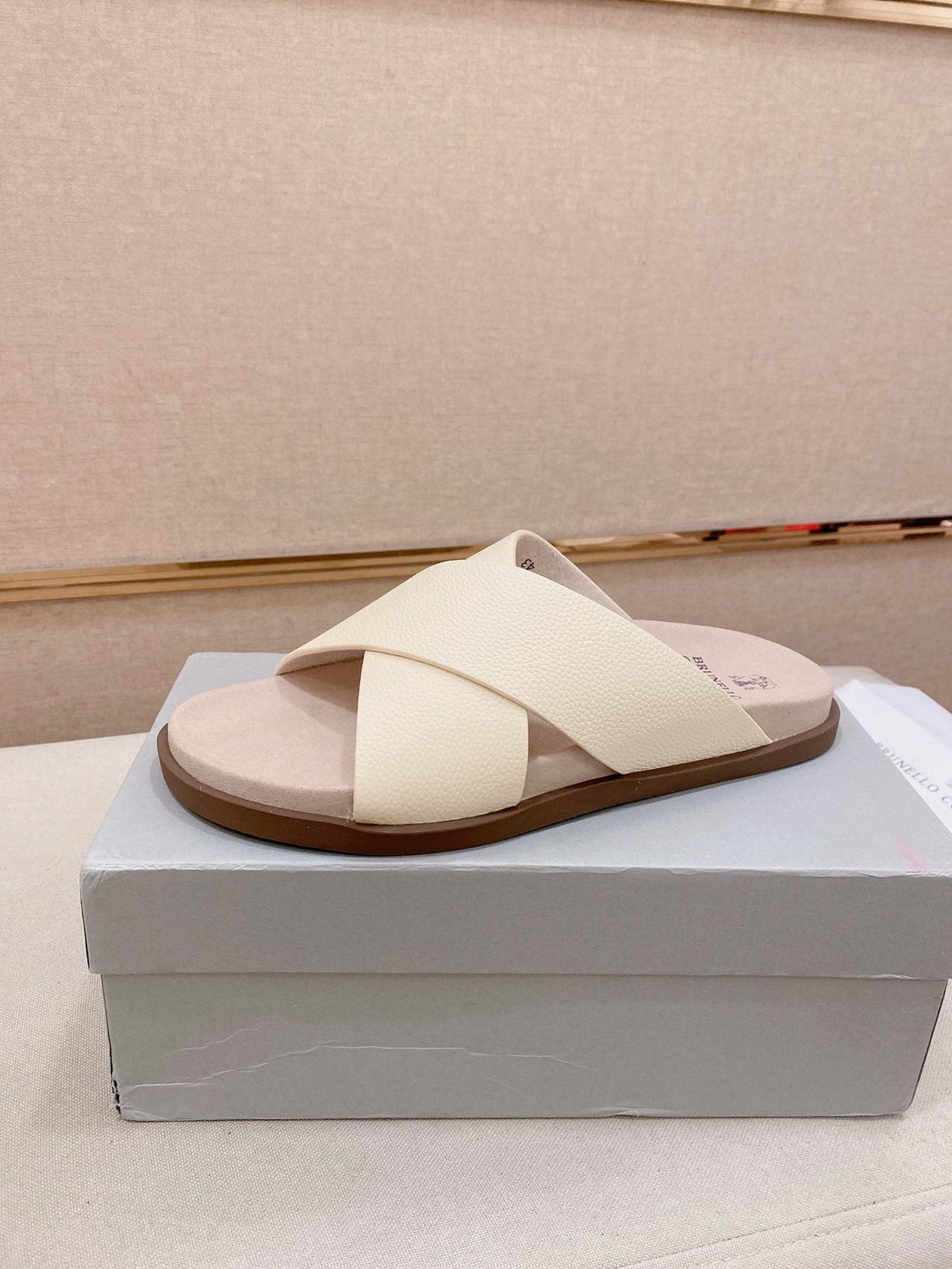 Brunello Cucinelli Men's Cross-Strap Slide Sandals - Open-Toe, Slip-On Design