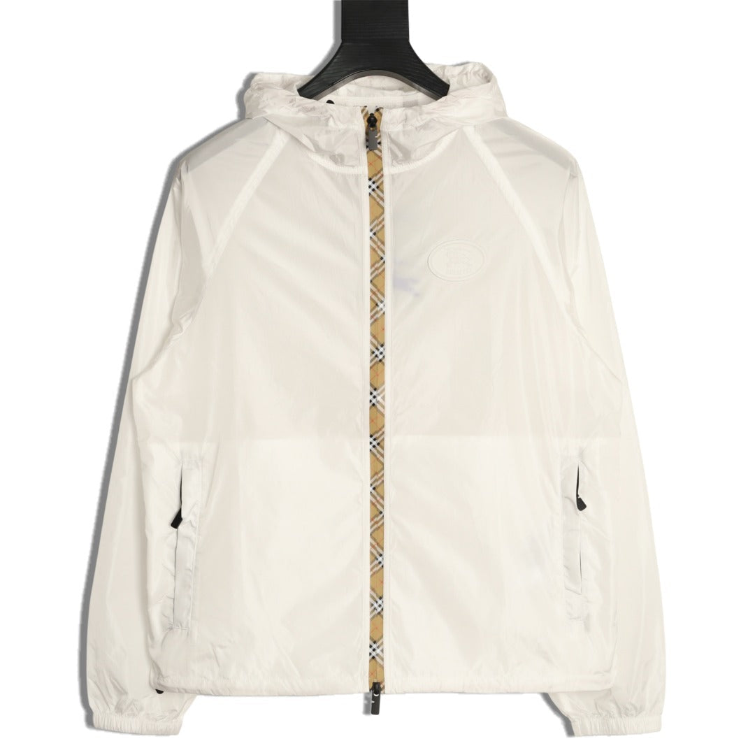 Burberry Check-Trim Hooded Zip-Up Jacket - Off-White
