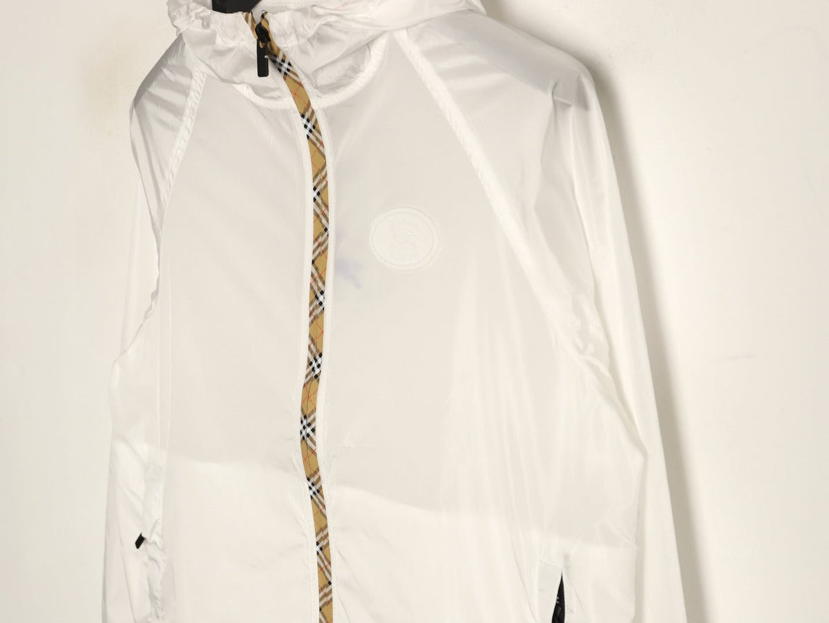 Burberry Check-Trim Hooded Zip-Up Jacket - Off-White