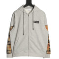 Burberry Logo-Detail Check-Panel Hooded Zip Jacket - Light Gray